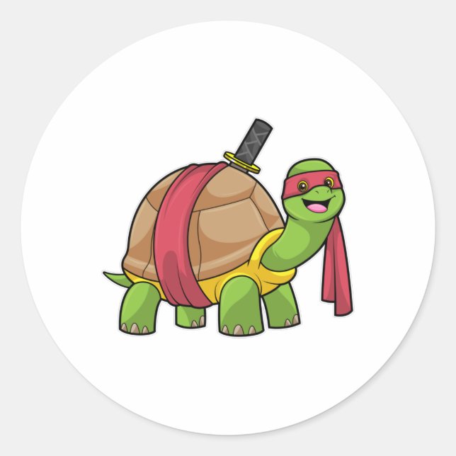Turtle at Martial arts with Sword Classic Round Sticker (Front)