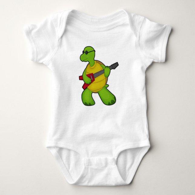 Turtle at Music with Guitar & Sunglasses Baby Bodysuit (Front)