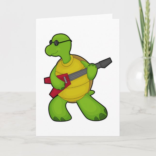Turtle at Music with Guitar & Sunglasses Card (Front)