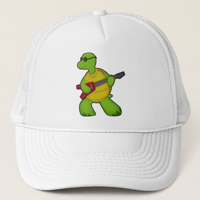 Turtle at Music with Guitar & Sunglasses Trucker Hat (Front)
