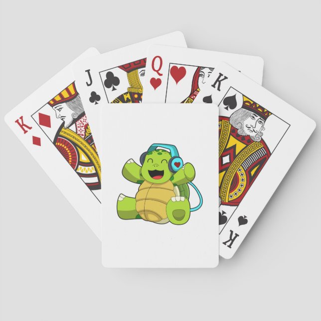 Turtle at Music with Headphone Playing Cards (Back)