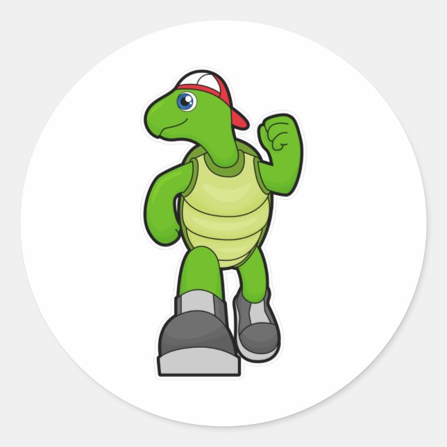 Turtle at Running with Cap Classic Round Sticker (Front)