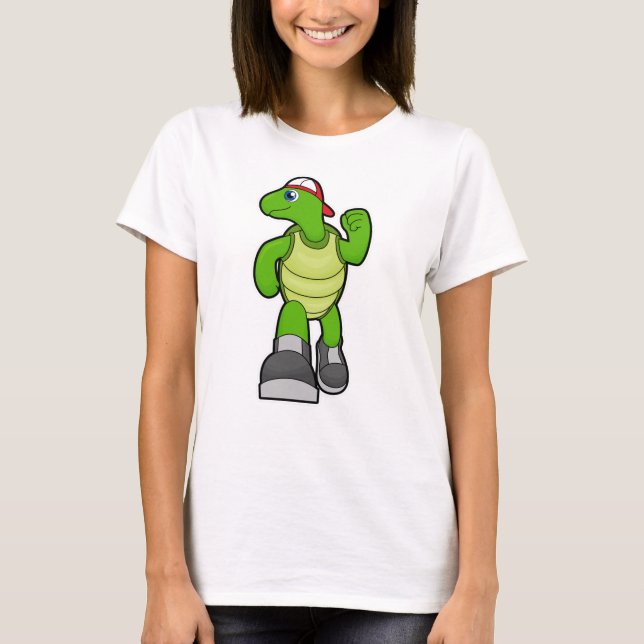Turtle at Running with Cap T-Shirt (Front)
