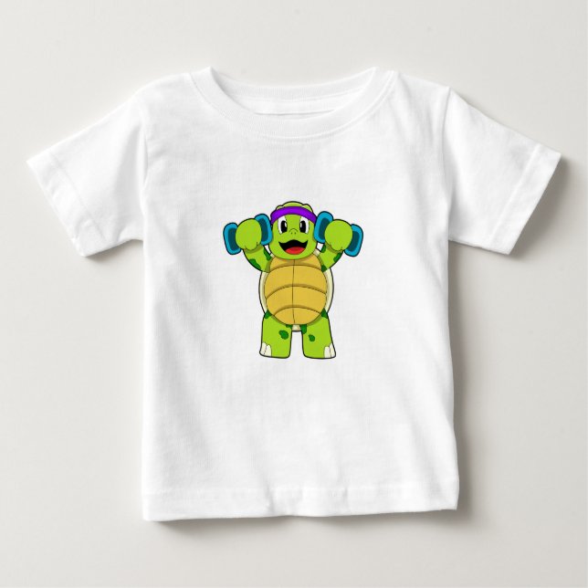 Turtle at Strength training & Dumbbells Baby T-Shirt (Front)