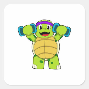 Turtle at Strength training & Dumbbells Square Sticker