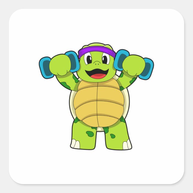 Turtle at Strength training & Dumbbells Square Sticker (Front)