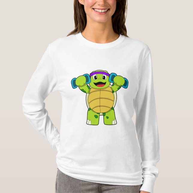 Turtle at Strength training & Dumbbells T-Shirt (Front)