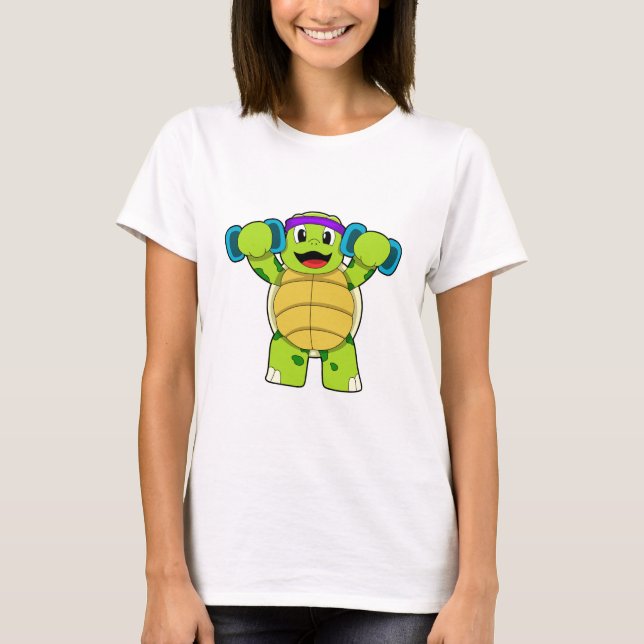 Turtle at Strength training & Dumbbells T-Shirt (Front)
