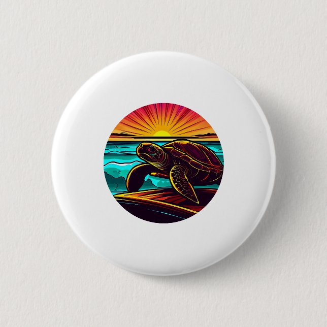 Turtle at Sunset, Inspiring Nature Design 6 Cm Round Badge (Front)