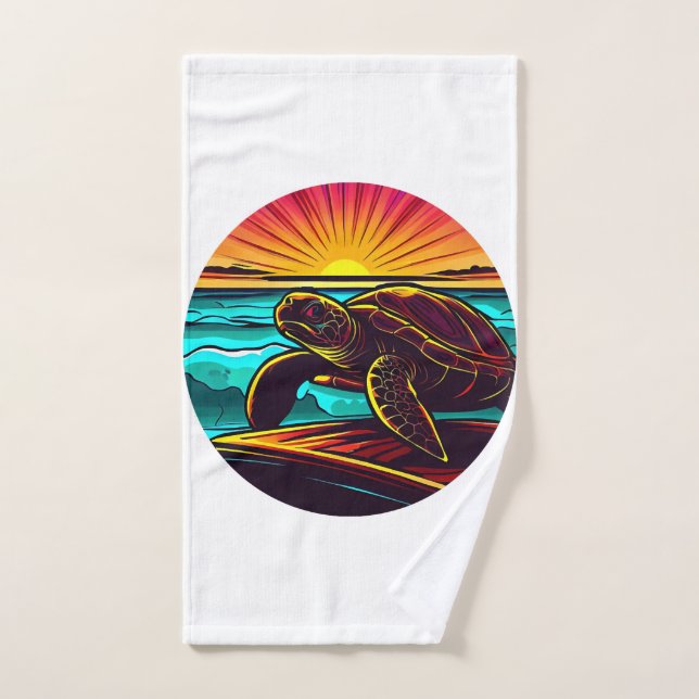 Turtle at Sunset, Inspiring Nature Design Hand Towel (Hand Towel)