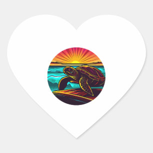Turtle at Sunset, Inspiring Nature Design Heart Sticker