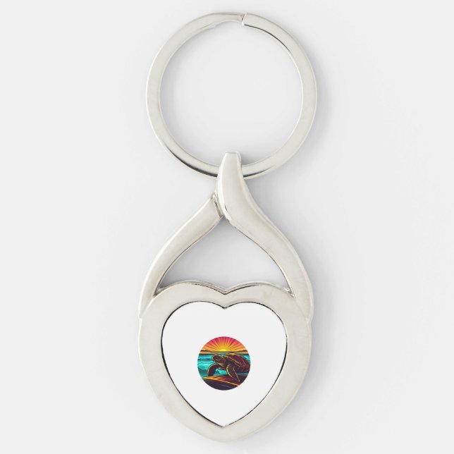 Turtle at Sunset, Inspiring Nature Design Key Ring (Front)