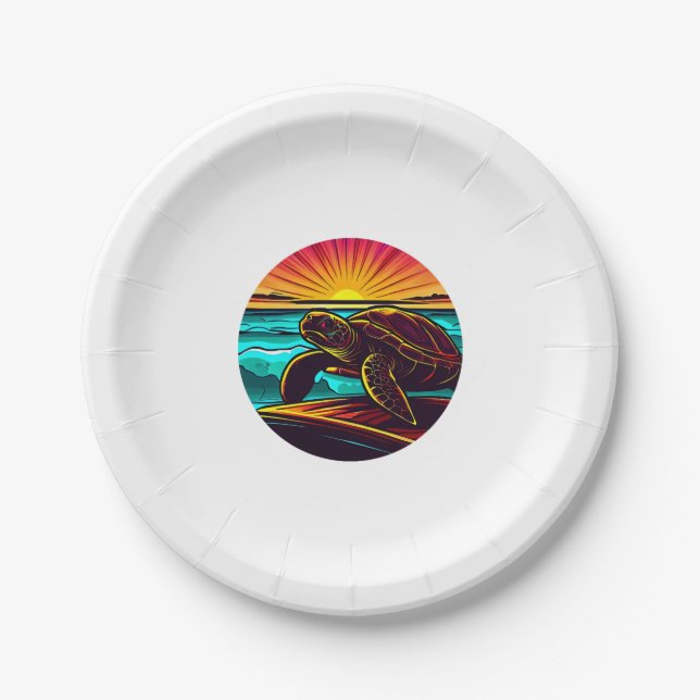 Turtle at Sunset, Inspiring Nature Design Paper Plate (Front)