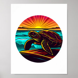 Turtle at Sunset, Inspiring Nature Design Poster