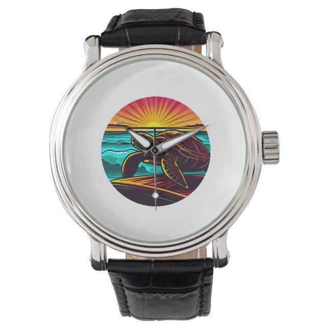 Turtle at Sunset, Inspiring Nature Design Watch (Front)