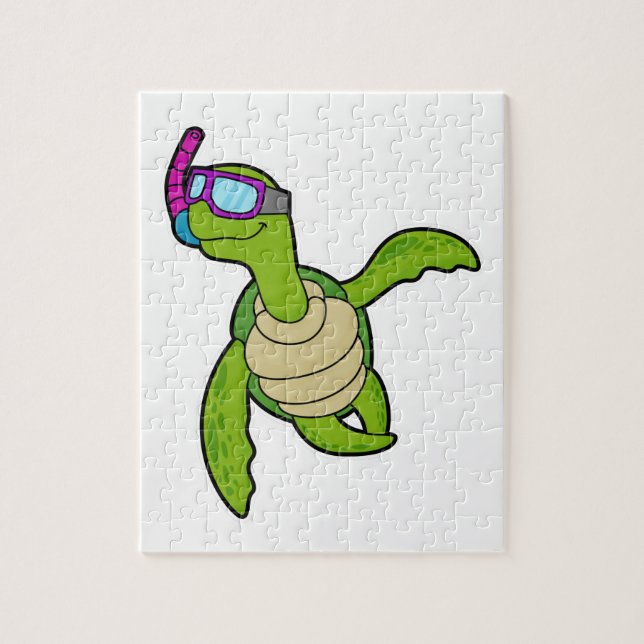 Turtle at Swimming with Snorkel Jigsaw Puzzle (Vertical)
