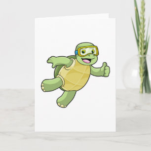 Turtle at Swimming with Swimming goggles Card