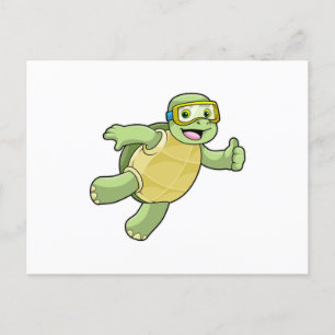 Turtle at Swimming with Swimming goggles Postcard