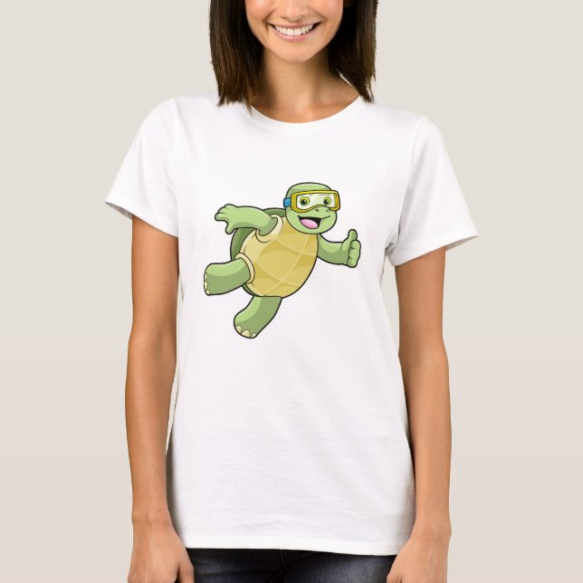 Turtle at Swimming with Swimming goggles T-Shirt (Front)