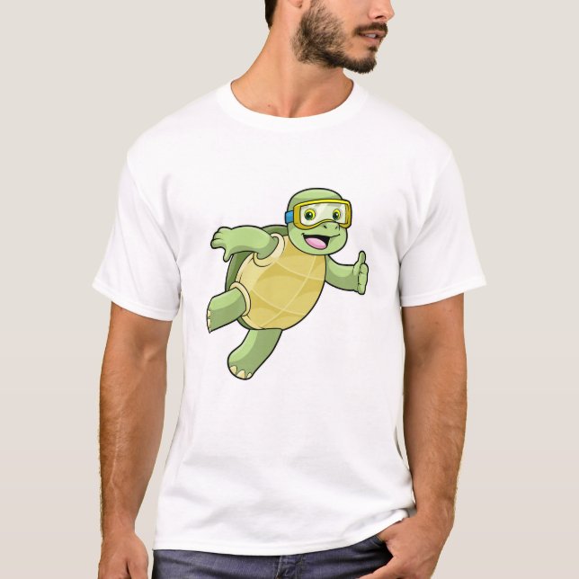 Turtle at Swimming with Swimming goggles T-Shirt (Front)