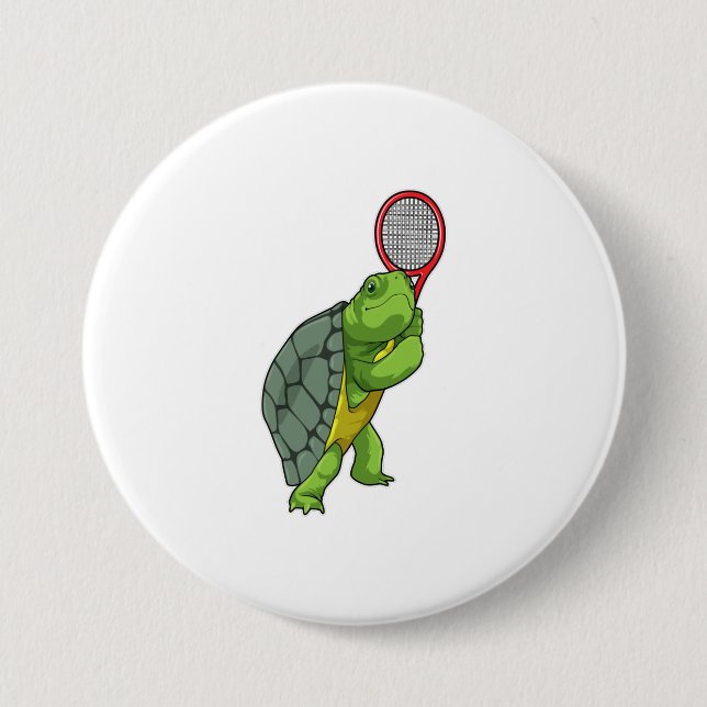 Turtle at Tennis with Tennis racket 7.5 Cm Round Badge (Front)