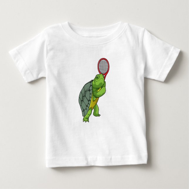 Turtle at Tennis with Tennis racket Baby T-Shirt (Front)