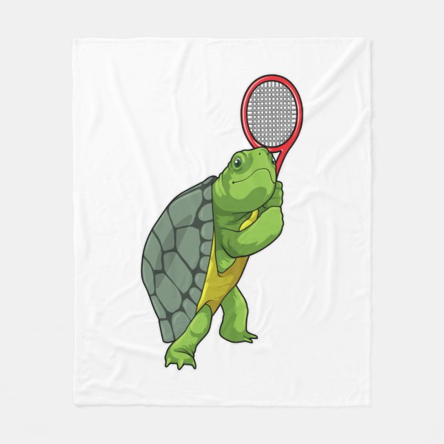 Turtle at Tennis with Tennis racket Fleece Blanket (Front)
