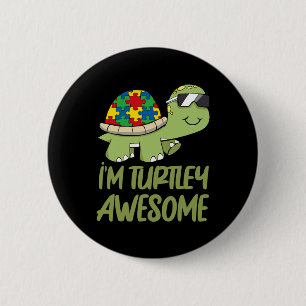 Turtle Awesome Autism Awareness Puzzle Piece 6 Cm Round Badge
