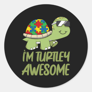 Turtle Awesome Autism Awareness Puzzle Piece Classic Round Sticker
