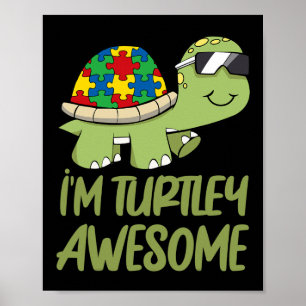 Turtle Awesome Autism Awareness Puzzle Piece Poster