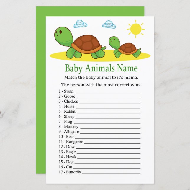 Turtle Baby Animals Name Game (Front/Back)