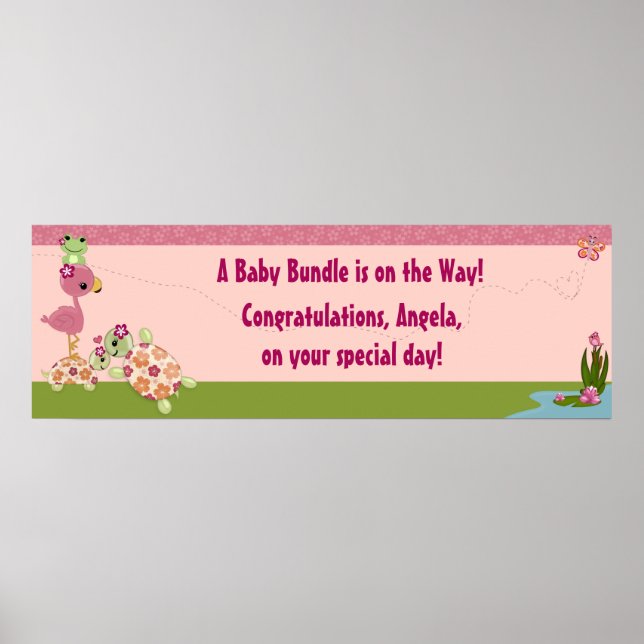 TURTLE Baby Shower Banner Once Upon a Pond OUP Poster (Front)