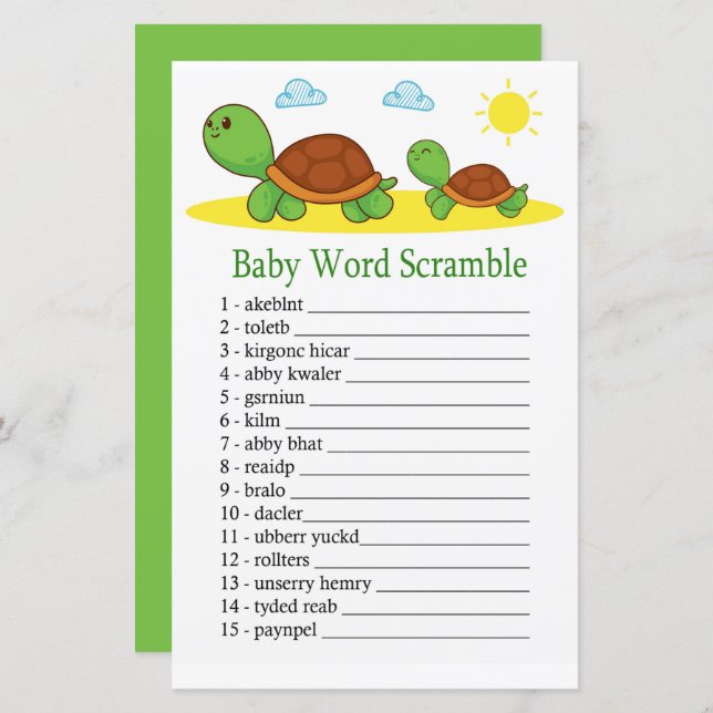 Turtle Baby word scramble game (Front/Back)