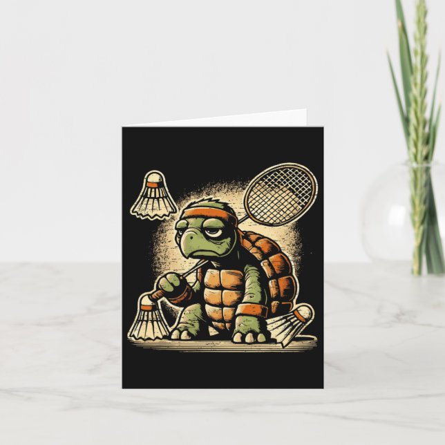 Turtle Badminton Player Shuttle Racket 2  Card (Front)