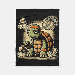 Turtle Badminton Player Shuttle Racket  Fleece Blanket