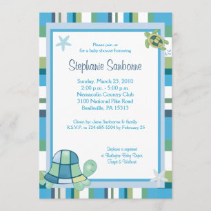 Turtle Bay Blue Stripe Boy/Girl Baby Shower 5x7 Invitation
