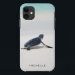 Turtle Beach Journey Personalised Name | Nature iPhone 11 Case<br><div class="desc">This design features a baby turtle making it's way to the ocean after being born. Personalise by editing the text in the text box or delete text for no name.
#turtle #sealife #ocean #seaturtle #leatherback #beach #sealife #personalised #iPhonecase</div>