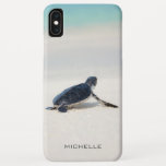 Turtle Beach Journey Personalised Name | Nature iPhone XS Max Case<br><div class="desc">This design features a baby turtle making it's way to the ocean after being born. Personalise by editing the text in the text box or delete text for no name.
#turtle #seacreature #ocean #seaturtle #leatherback #beach #sealife #personalised</div>