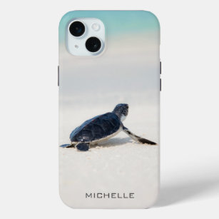 Turtle Beach Journey Personalised Name   Nature iPhone 15 Mini Case