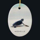 Turtle Beach Journey Personalised Name | Nature Ceramic Ornament<br><div class="desc">This design features a baby turtle making it's way to the ocean after being born. Personalise by editing the text in the text box or delete text for no name. #turtle #sealife #ocean #seaturtle #leatherback #beach #sealife #personalised #name #christmas #holidays #seasonal #festive #ornaments #decorations #christmasdecorations #holidaydecorations #christmasornaments #holidayornaments #nature #ocean...</div>