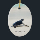 Turtle Beach Journey Personalised Name | Nature Ceramic Ornament<br><div class="desc">This design features a baby turtle making it's way to the ocean after being born. Personalise by editing the text in the text box or delete text for no name. #turtle #sealife #ocean #seaturtle #leatherback #beach #sealife #personalised #name #christmas #holidays #seasonal #festive #ornaments #decorations #christmasdecorations #holidaydecorations #christmasornaments #holidayornaments #nature #ocean...</div>