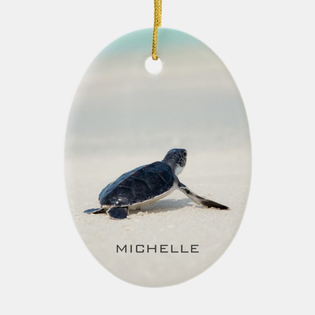 Turtle Beach Journey Personalised Name | Nature Ceramic Ornament (Front)