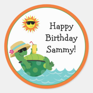 Turtle Beach Luau Birthday Party Sticker