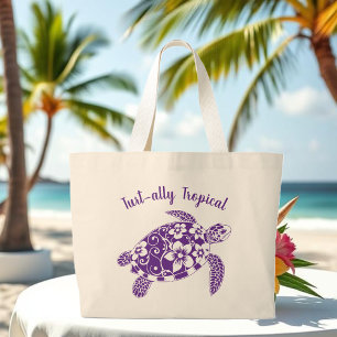 Turtle Beach Tote-Purple Large Tote Bag