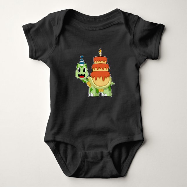 Turtle Birthday Cake Candle Baby Bodysuit (Front)
