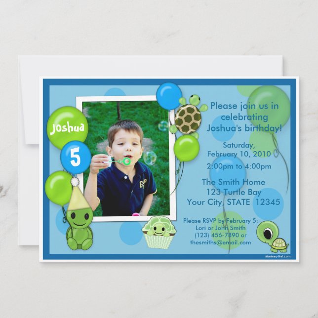 Turtle Birthday Invitation ADORABLE (Front)