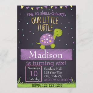 Turtle Birthday Invitation (purple)