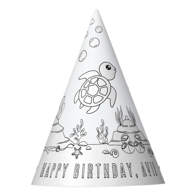 Turtle Birthday Party - Colour Your Own Party Hat (Front)