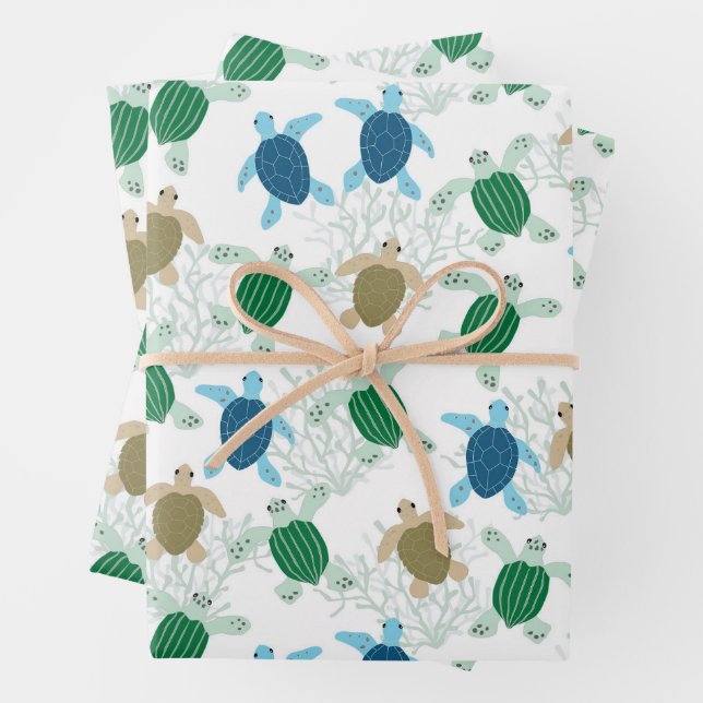 Turtle Birthday Party Watercolor Wrapping Paper Sheet (In situ)