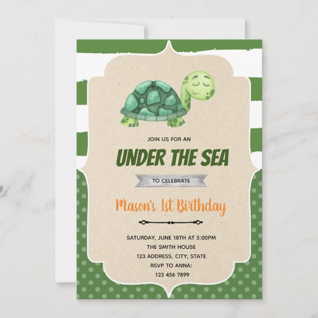 Turtle birthday under the sea invitation (Front)